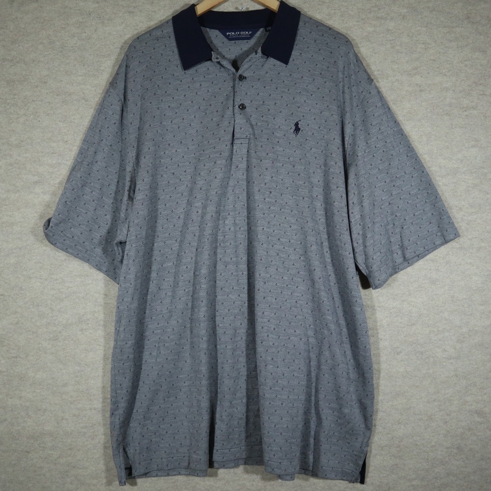 Polo Golf Ralph Lauren Shirt Mens XXL Gray Blue Pima Cotton Geometric Polo Y2K